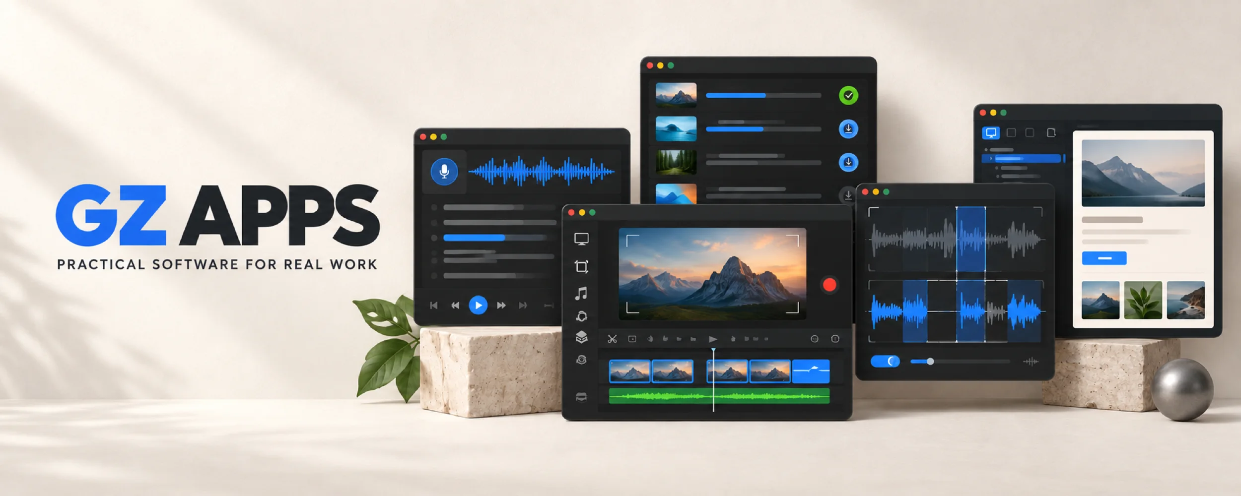 GZ Apps collection for audio, video, and content workflows